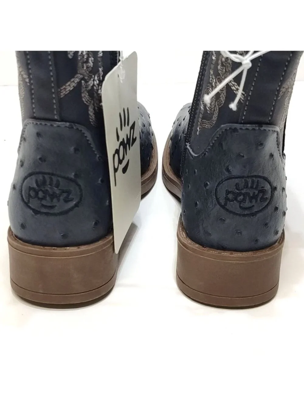 Pawz CB Childrens Western Boots Embroidered Design Ostrich Texture Boys 13 NWT